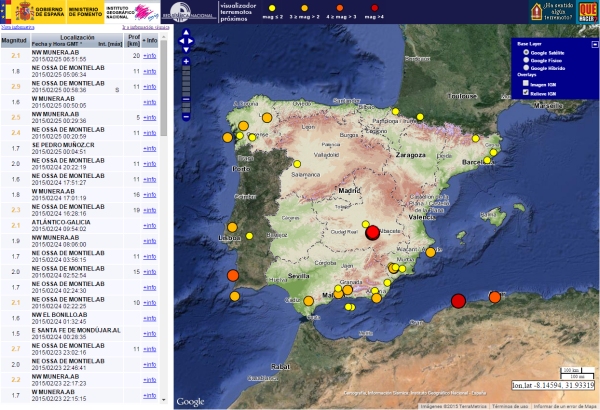 Mapa de terremotos recientes