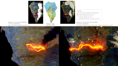 Seguimiento con imágenes Sentinel-2 de la evolución de la erupción volcánica en La Palma