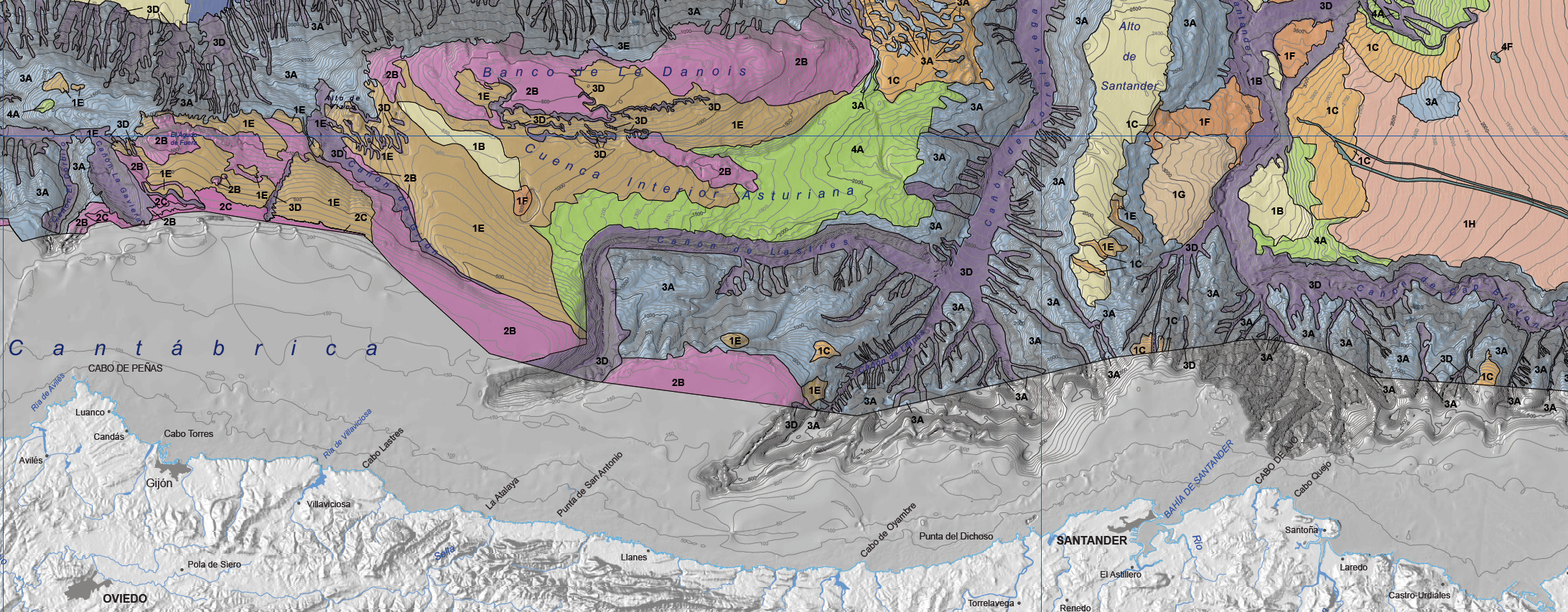 Mapas Ecocarácter del Margen Cantábrico, escala 1:500.000