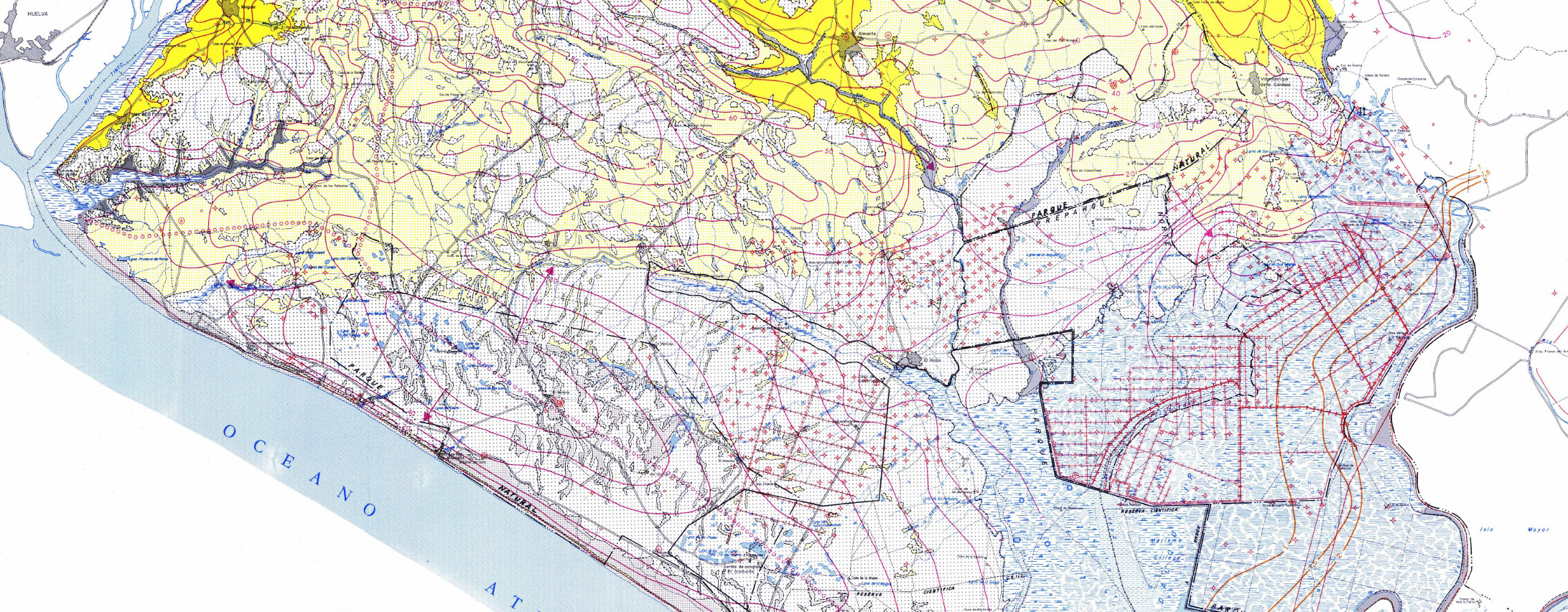 Mapa Hidrogeológico del subsistema acuífero Almonte-Marismas a escala 1:100.000