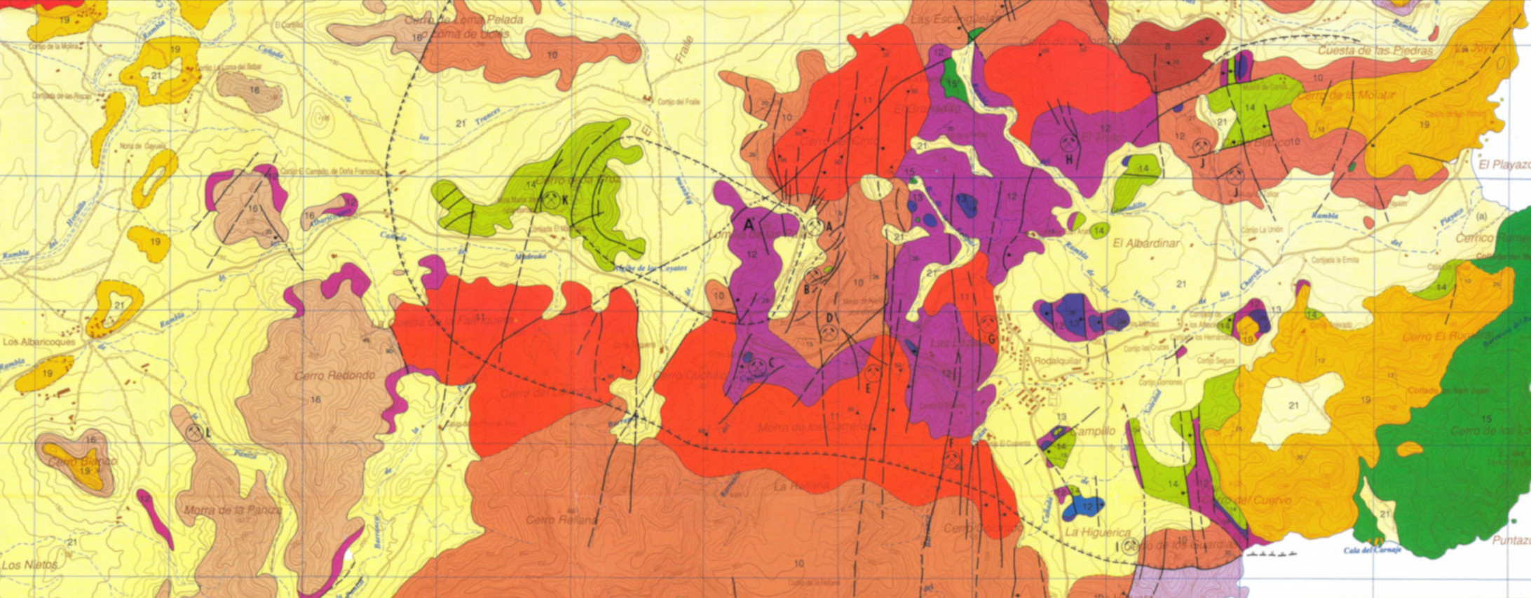 Mapa geológico del distrito minero de Rodalquilar a escala 1:25.000
