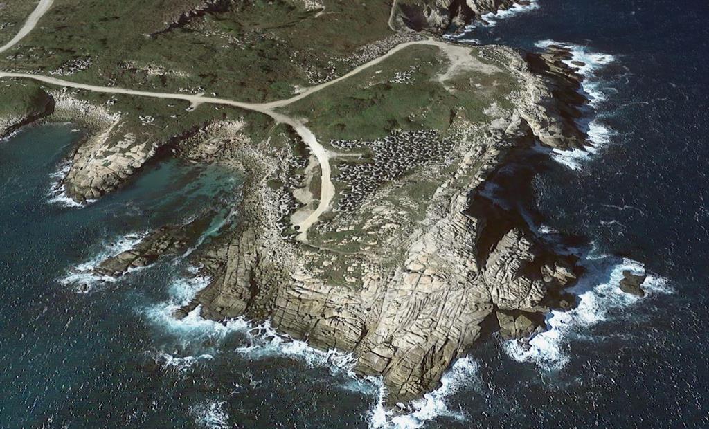 Vista aérea granito de Punta Morás. © Google 2017. Terrametrics, data SIO, NOAA, U.S. Navy, NGA, GEBCO.