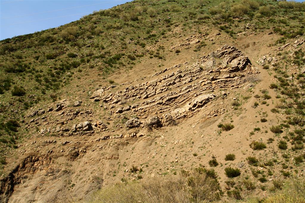 Detalle de varios niveles de areniscas en el Miembro Pinos de la Formación San Emiliano.