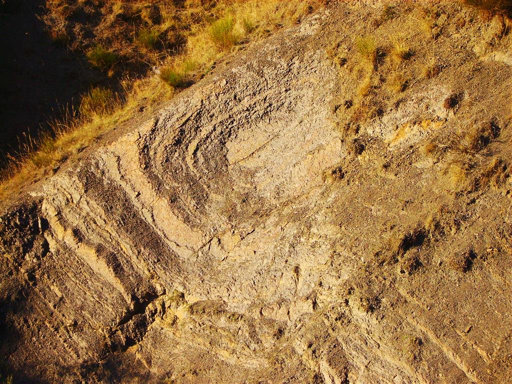 Acción de la erosión sobre los materiales terrígenos del Miembro Pinos, al norte de la localidad homónima.