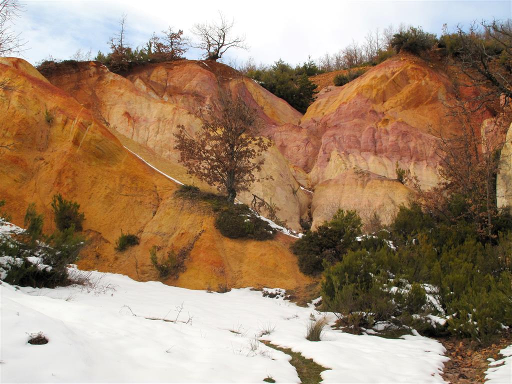 Las areniscas y las lutitas de la Formación Voznuevo exhiben una amplia gama de coloraciones distintas, que pasan por tonos amarillentos, anaranjados, rojizos, ocres, vinosos, etc.