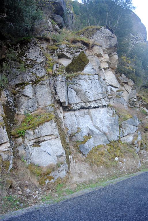 Corte de la granodiorita de Veiga en el talud de la carretera de As Ermidas a Soutipedre