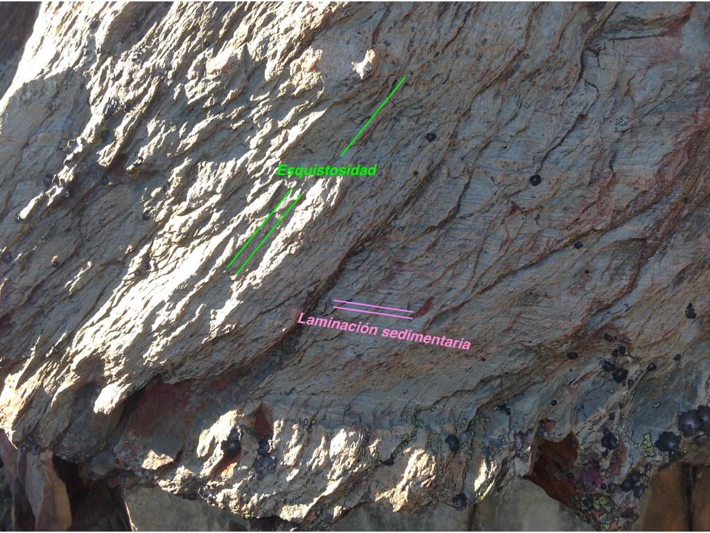 Laminación sedimentaria milimétrica en el nivel superior del pliegue del Paso de los Lobos.