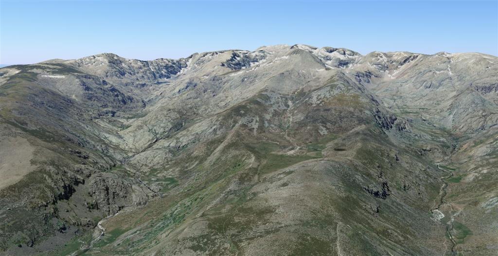 Vista aérea sistema de circos glaciares de las gargantas de Gredos. © 2017 Google Earth