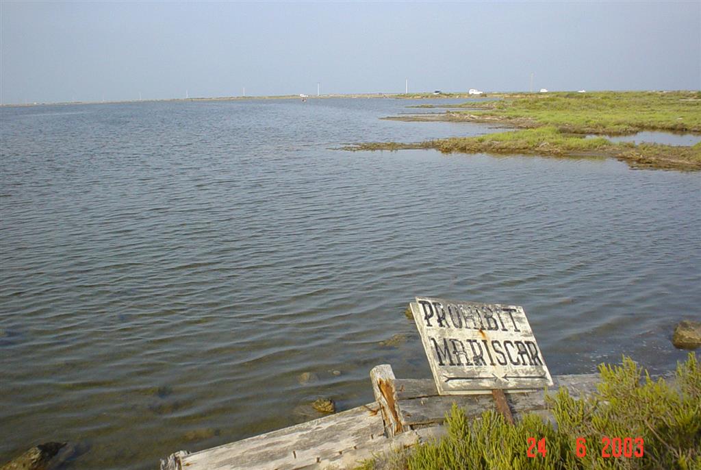 Restos de antiguas instalaciones pesqueras y salineras erosionadas e inundadas por el mar en la costa norte de la Isla de San Antonio.