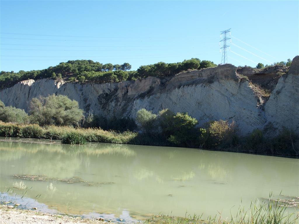 Terraza alta del río Aragón sobre sustrato yesífero cenozoico en el puente de la autopista, cerca de Peralta.