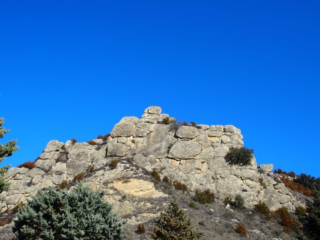 Detalle de una cresta rocosa formada por un nivel de areniscas de potencia métrica.