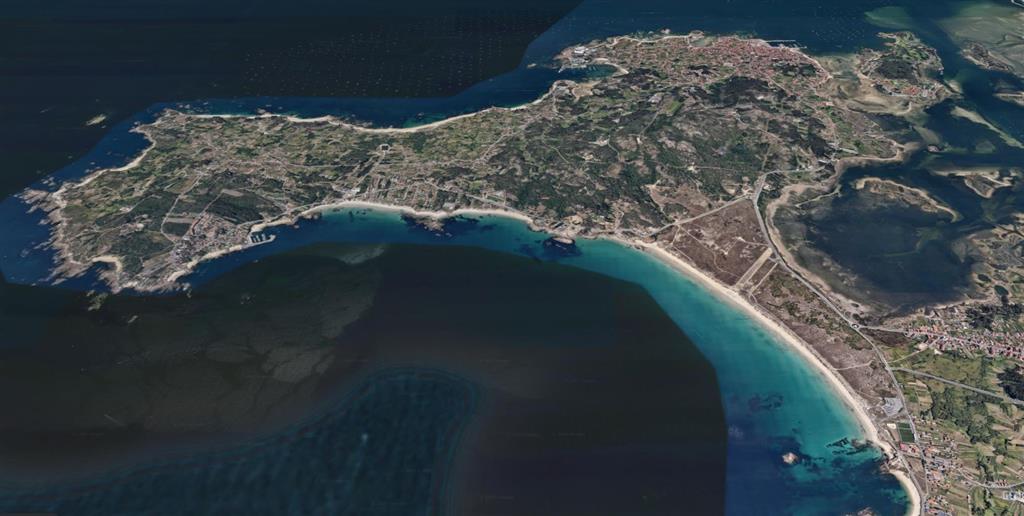 Vista aérea tómbolo de la Lanzada © 2020 Google Earth