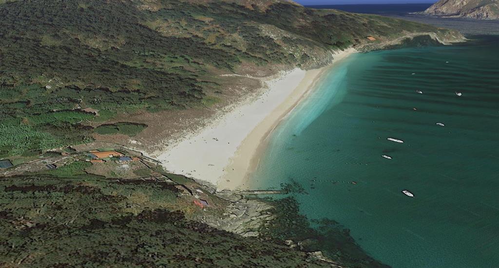 Vista oblicua playa y dunas fósiles y actuales de San Martiño. © 2020 Google Earth
