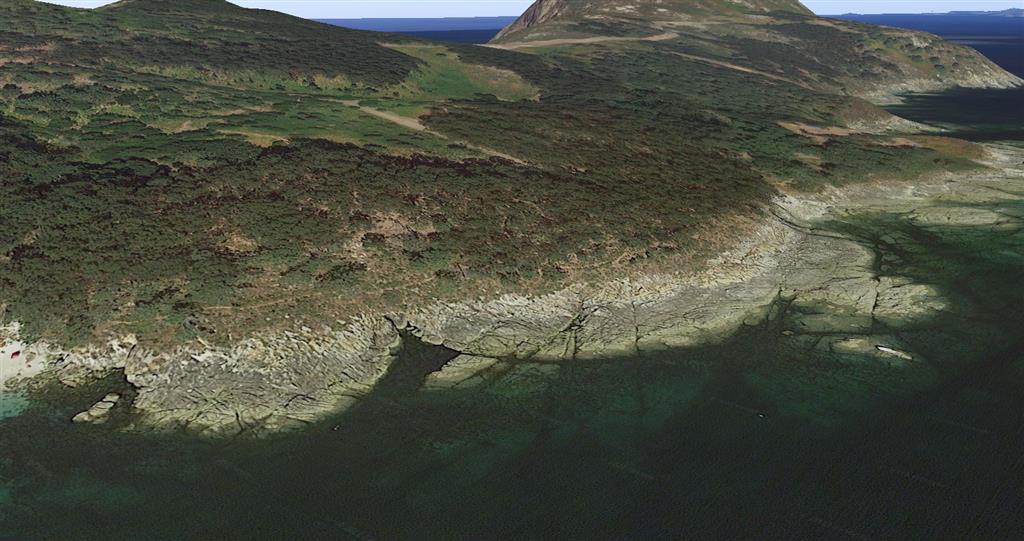 Vista oblicua granito de Punta Ferreiros © 2020 Google Earth