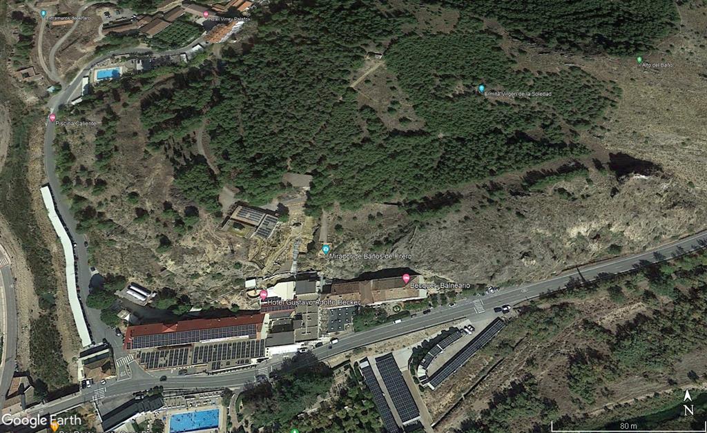 Vista aérea de los Baños de Fitero. Fuente: Google Earth.