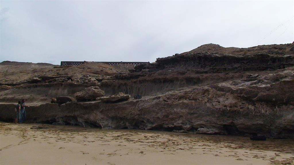 Vista general de las calcretas de la playa del Ámbar.