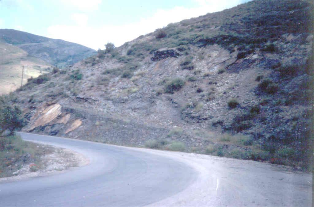 El yacimiento se localiza en una plancha de pizarras que yace sobre unas ampelitas (foto tomada en 1980)