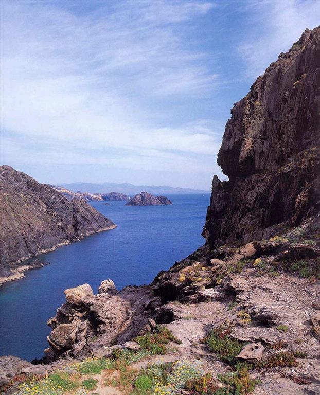 La costa acantilada del Cabo Creus supera los 50 m. de altura, estando condicionada geomorfológicamente por tectónica y litología. (Foto: ENRESA-R. Nuche del Rivero).