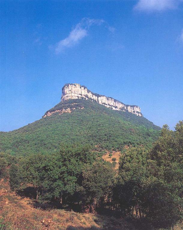 Paquete calcáreo paleógeno que se alza verticalmente sobre el macizo de Les Guilleries de más de 200 m. de alto. (Foto: ENRESA-R. Nuche del Rivero).