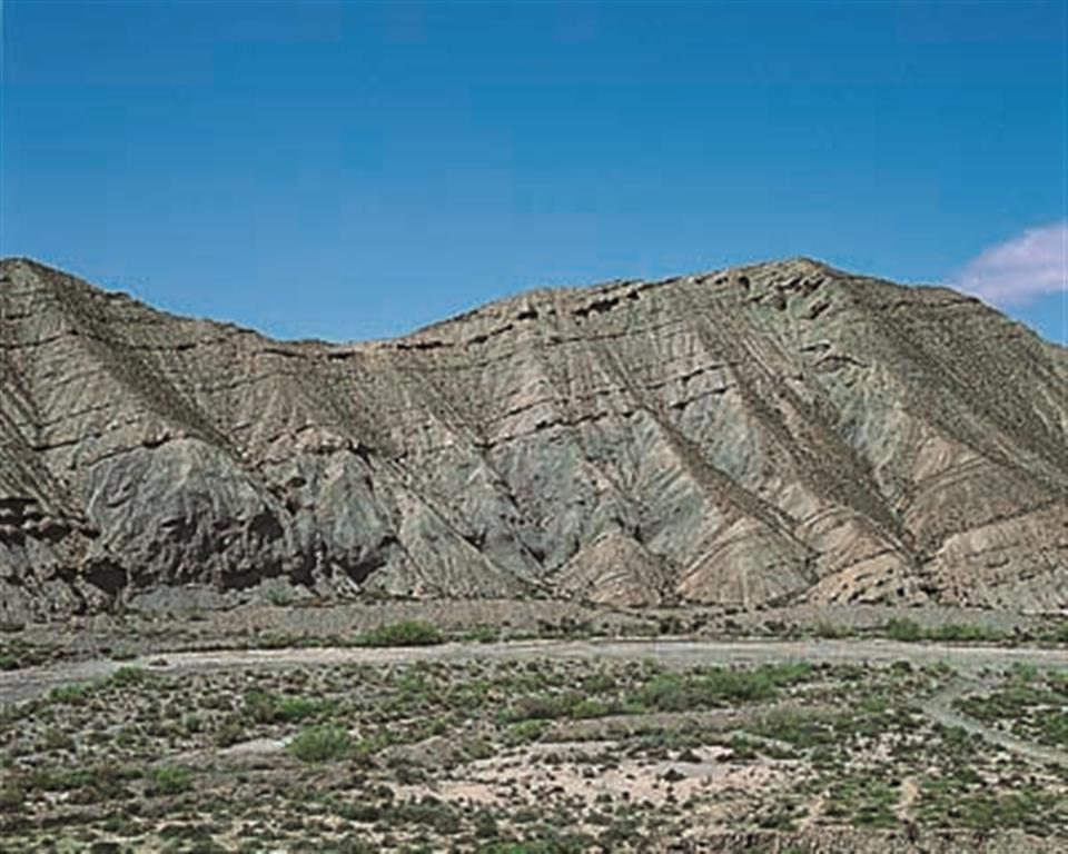 Las cárcavas o badlands, relieves escarpados de fuertes pendientes, son las morfologías, más características del desierto de Tabernas. (Foto: ENRESA-R. Nuche del Rivero).