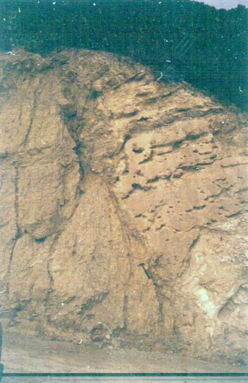 Fractura inversa que pone en contacto yesos con arcillas en las estribaciones noroccidentales de la Sierra de Alcubierre.