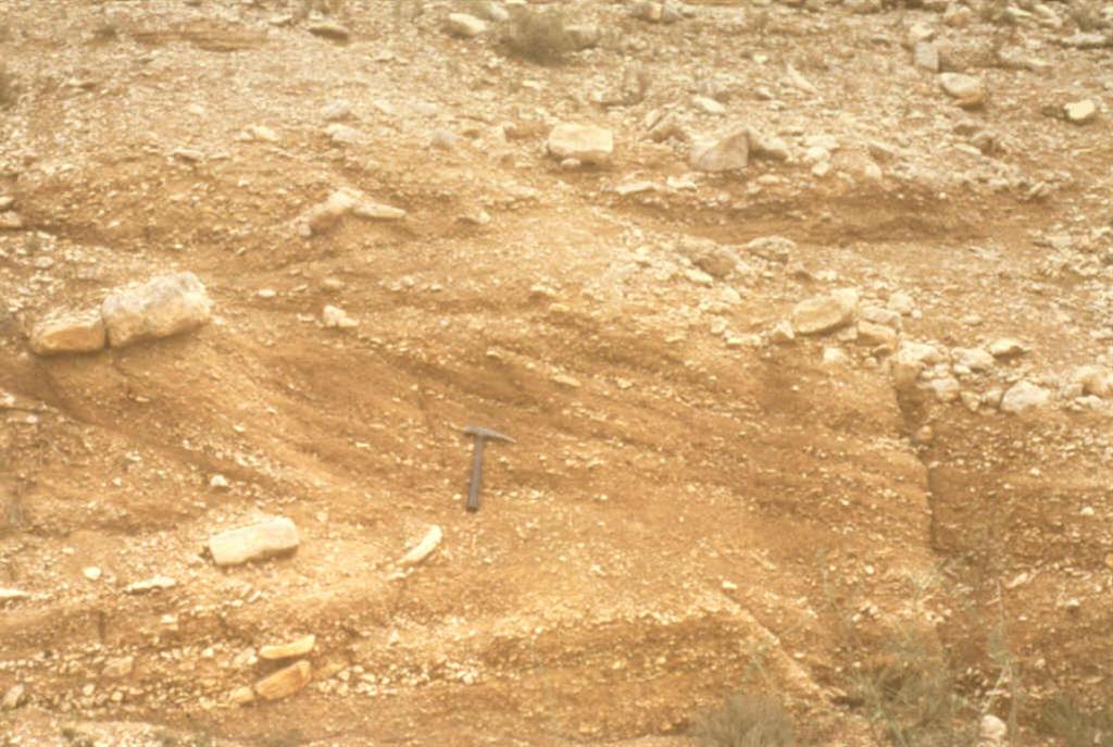 Depósitos del Piedemonte Pirenaico, formado por 6 m de gravas calcáreas con 2-3 cm de diámetro medio, y 25 cm de centil, subredondeadas.Minoritariamente aparecen cantos de areniscas del Buntsandstein.