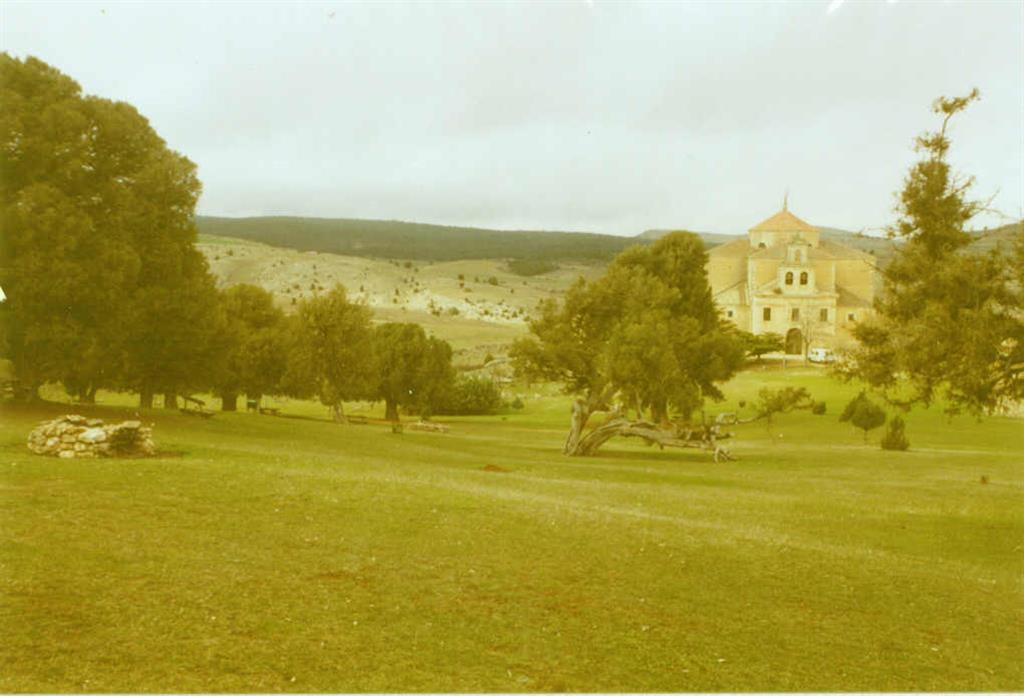 Vista parcial de la pradera y del bosque de sabinas 8Quercus thurifera) de la ermita de Nuestra Señora de Hornuez.
