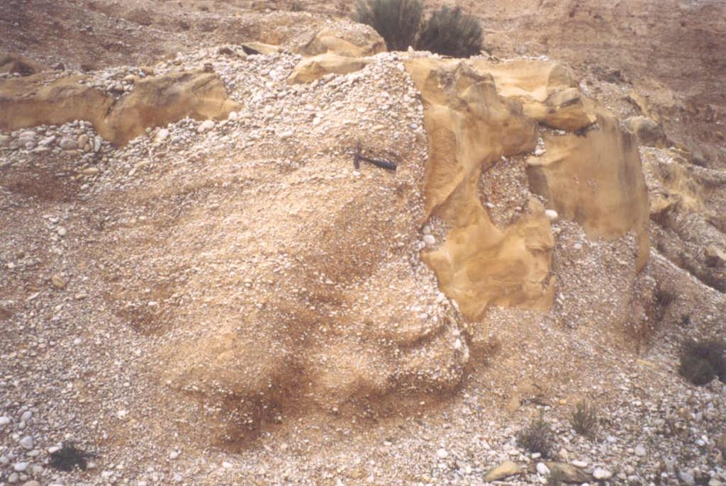 Bloque de arenisca empastado en gravas de naturaleza calcárea y arenosa.