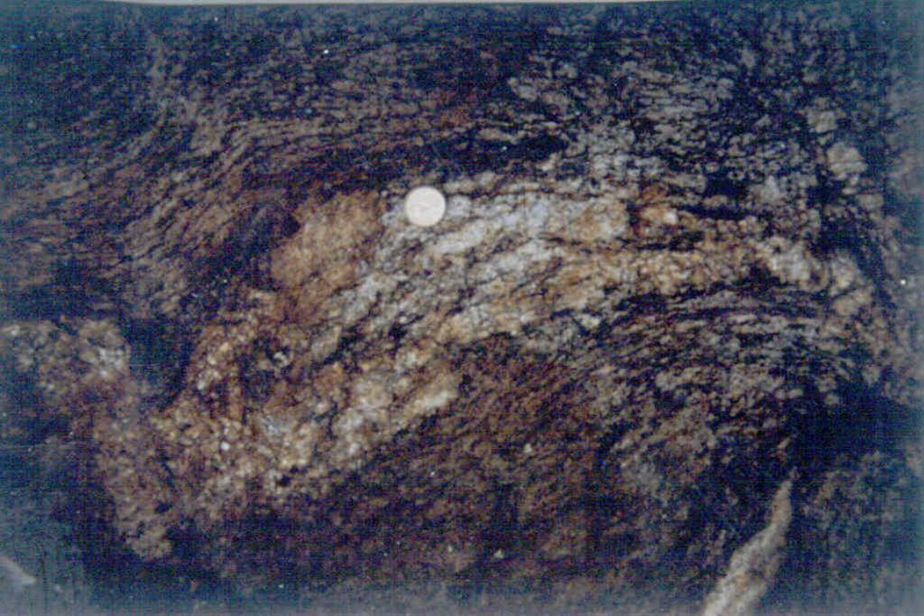 Migmatitas mesocráticas de Tejeda de Tiétar en las que se aprecia una marcada foliación y diferenciados graníticos leucocráticos seudoconcordantes con la estructuración estromática de la roca.