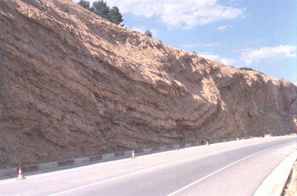 Sección de "El Castellar". Materiales neógenos afectados por tectónica reciente, la cual ha provocado suaves plegamientos.