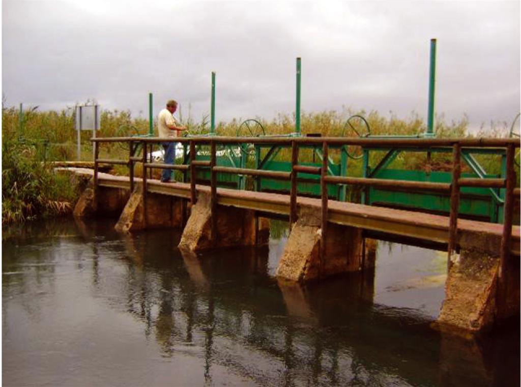 Compuertas de control de nivel en el río Bullens (Autor: J.A. Domínguez).