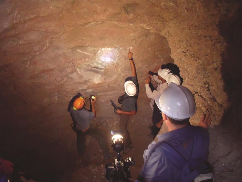 Fotografía de una de las galerías de la mina de La Celia, donde se muestra una veta de Apatito