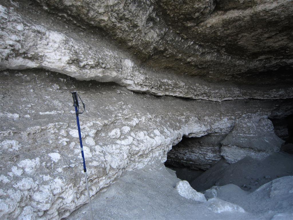 Zona de entrada de antigua explotación minera por el método de cámaras y pilares, Es especialmente patente el cáracter nodular de algunas facies y su erosión diferencial. 