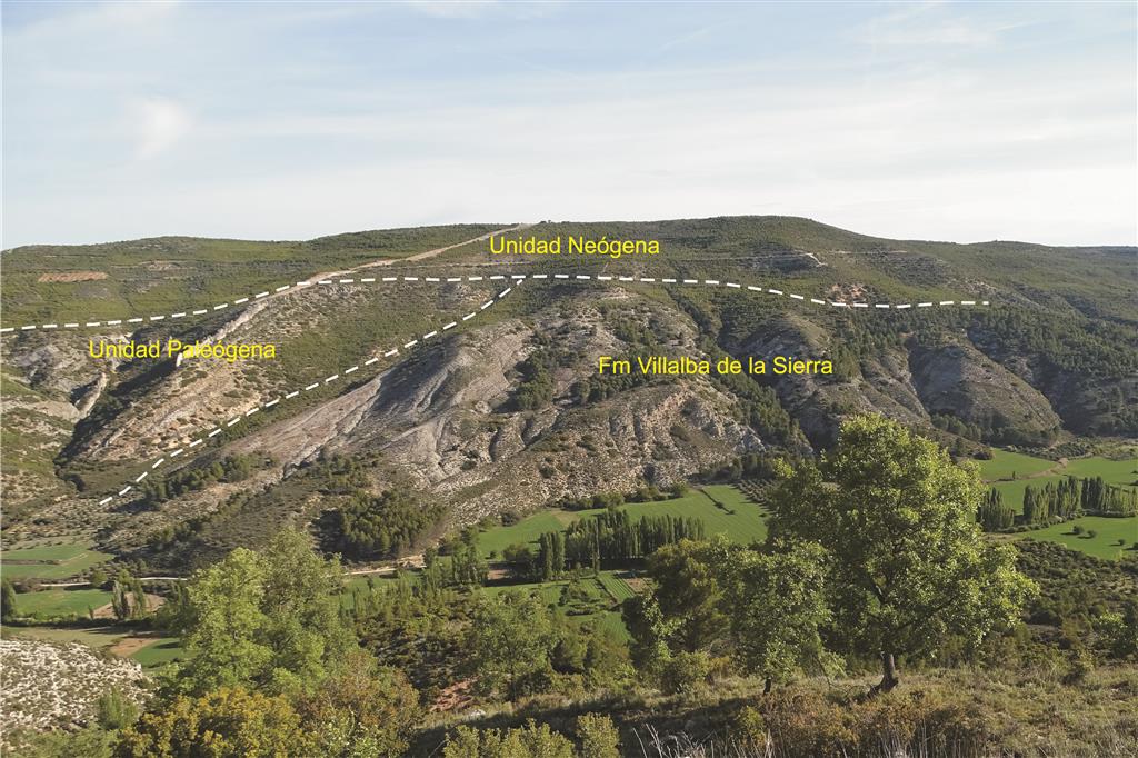 Unidad Neógena discordante sobre la Fm Villalba de la Sierra (Campaniense-Eoceno medio) y la Unidad Paleógena (Eoceno medio-Arverniense)