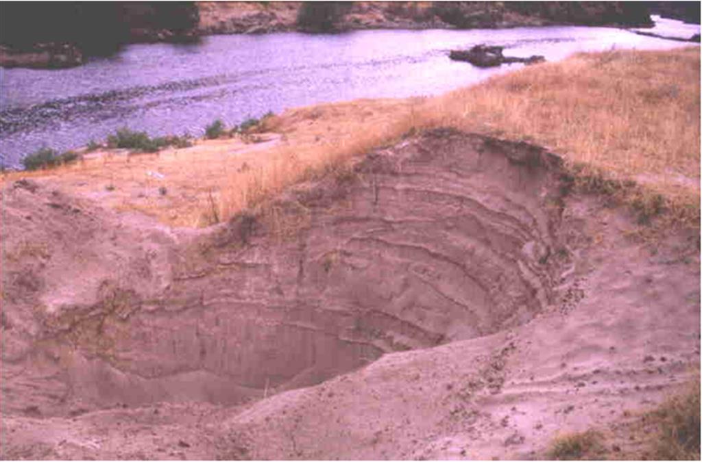 Trinchera en los depósitos abierta para levantar una columna estratigráfica (año 1996)