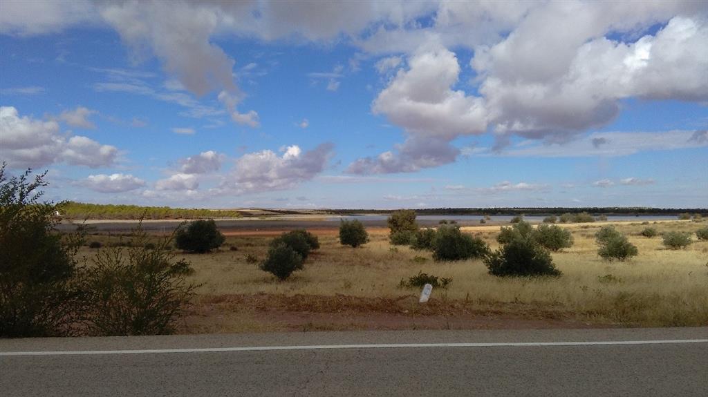 Vista de la Laguna Chica de Villafranca de los Caballeros desde la carretera Villafranca-Quero. Puede observarse que presenta un vaso considerablemente plano, y una extensa superficie de lámina de agua.